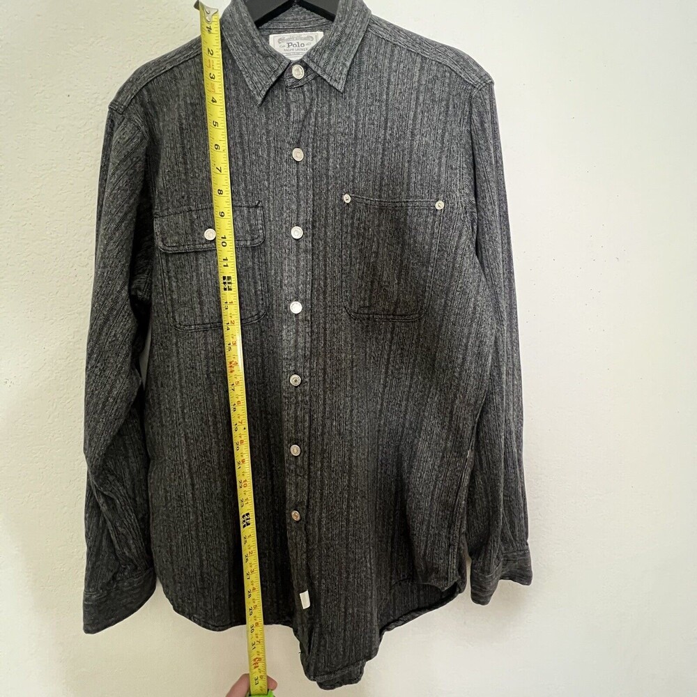Vintage Polo Ralph Lauren Dungarees Work Shirt 90s Herringbone Metal Buttons M - Picture 5 of 7